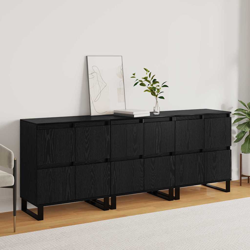 Sideboards 3 pcs Sort eg 180 x 35 x 70 cm Konstrueret træ