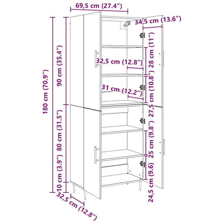 Highboard Sort eg 69,5 x 34 x 180 cm Konstrueret træ