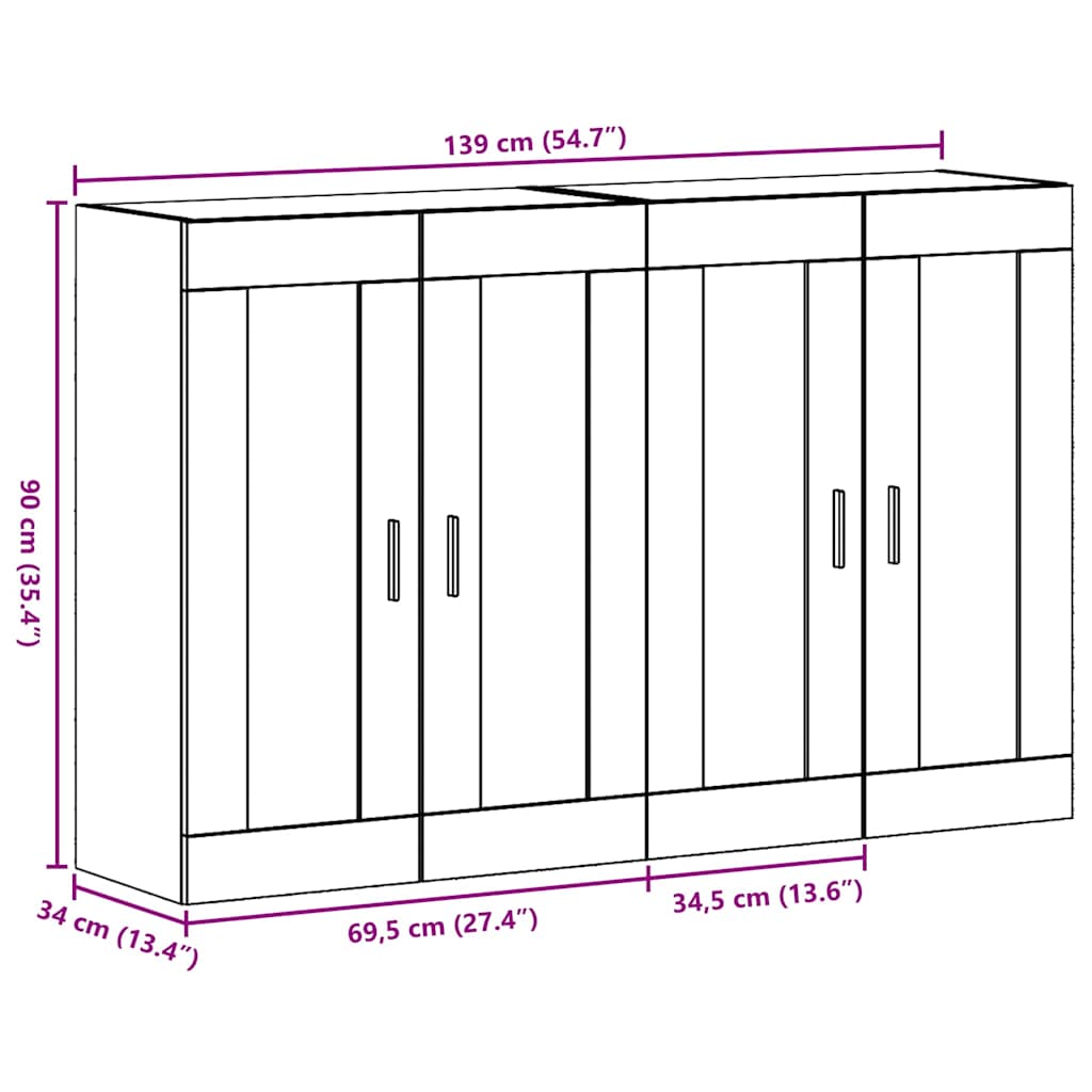 Væghængte skabe 2 pcs Gammelt træ 69.5 x 34 x 90 cm