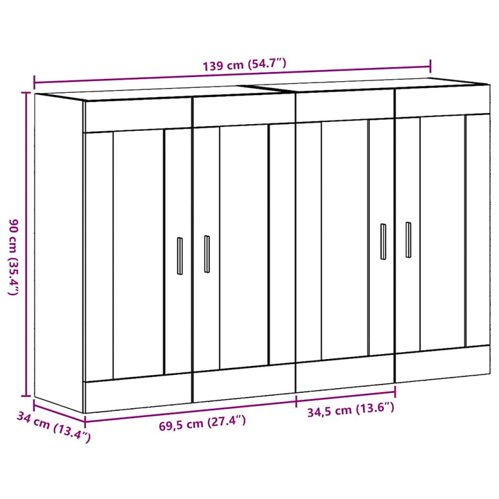 Væghængte skabe 2 pcs Gammelt træ 69.5 x 34 x 90 cm