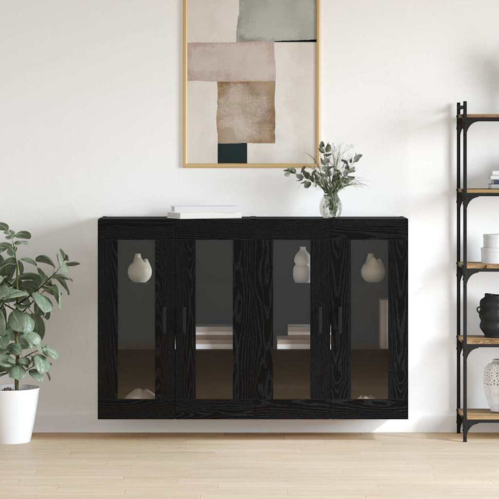 Væghængte skabe 2 pcs Sort eg 69.5 x 34 x 90 cm Konstrueret træ