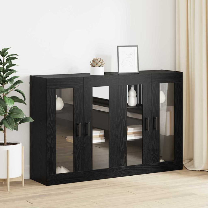 Væghængte skabe 2 pcs Sort eg 69.5 x 34 x 90 cm Konstrueret træ
