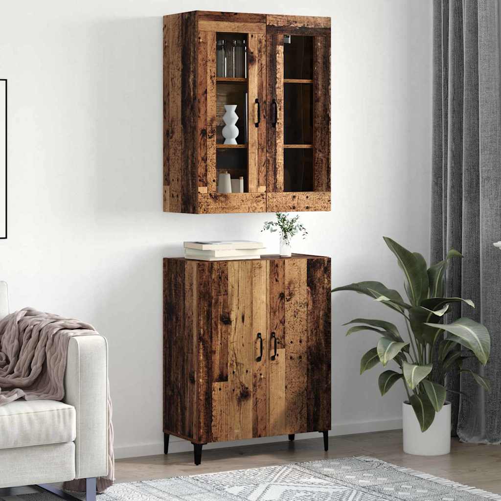 Highboard 2 pcs Gammelt træ 69,5 x 34 x 180 cm Konstrueret træ