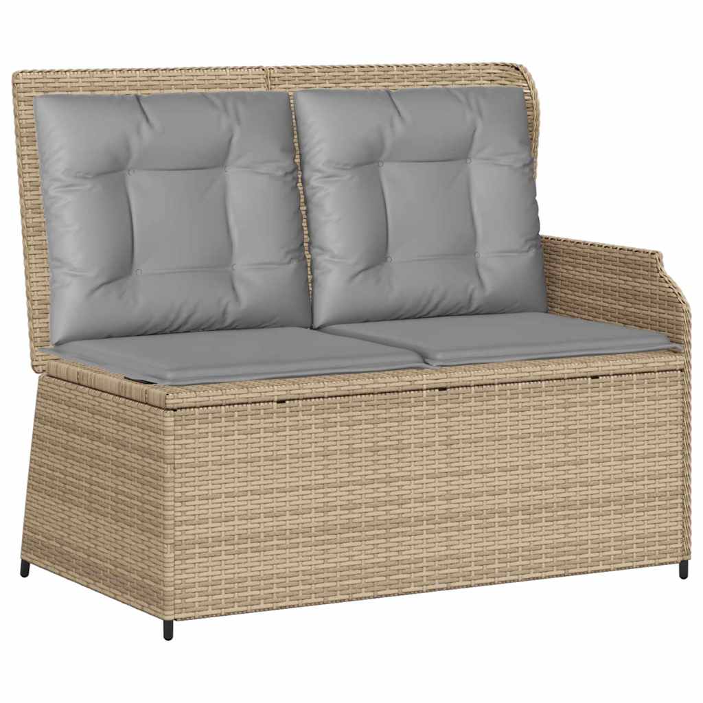 Havebænk med pude Beige Poly rattan