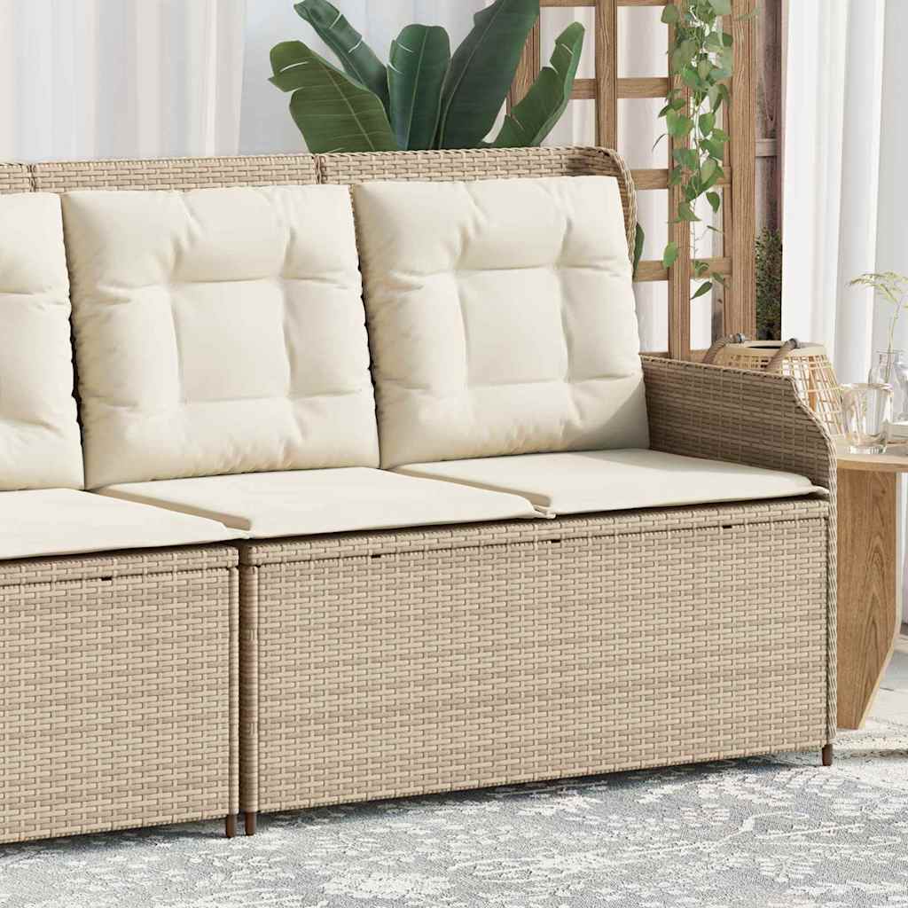 Havebænk med pude Beige Poly rattan