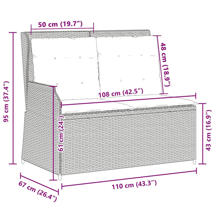 Havebænk med pude Sort Poly rattan