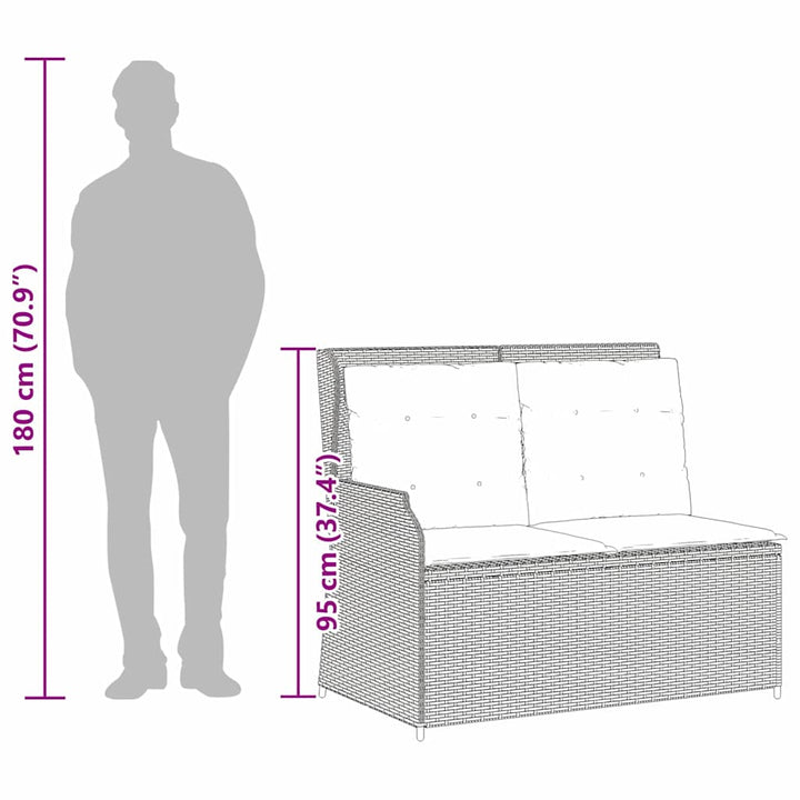 Havebænk med pude Brun Poly rattan