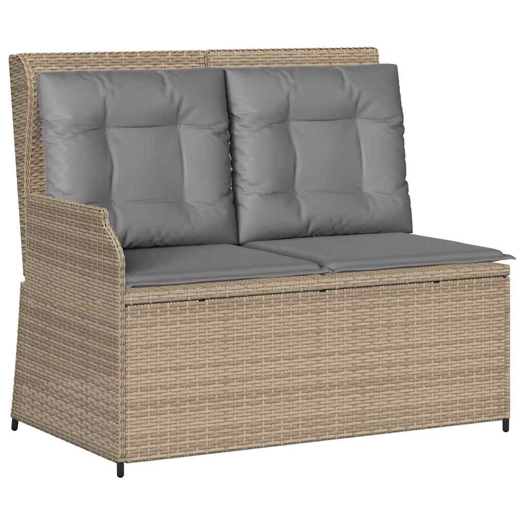 Havebænk med pude Beige Poly rattan