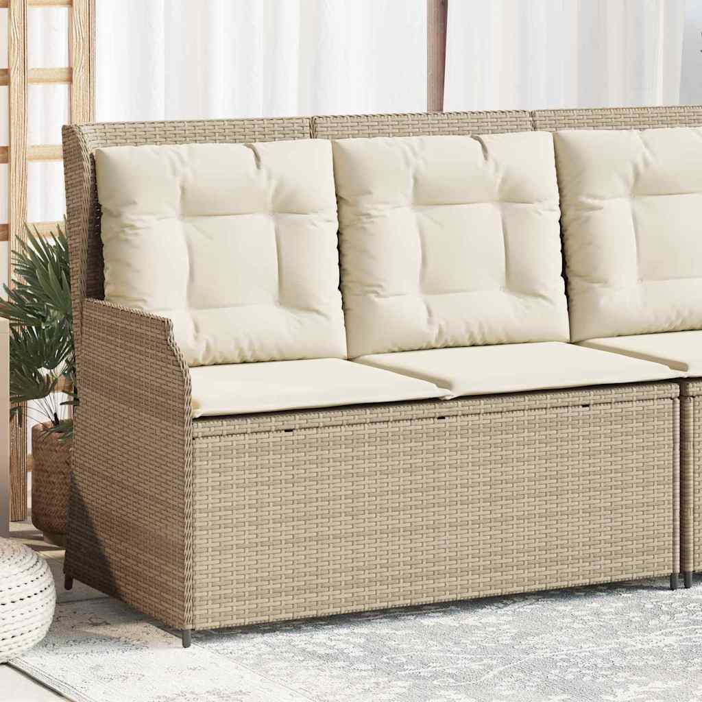 Havebænk med pude Beige Poly rattan