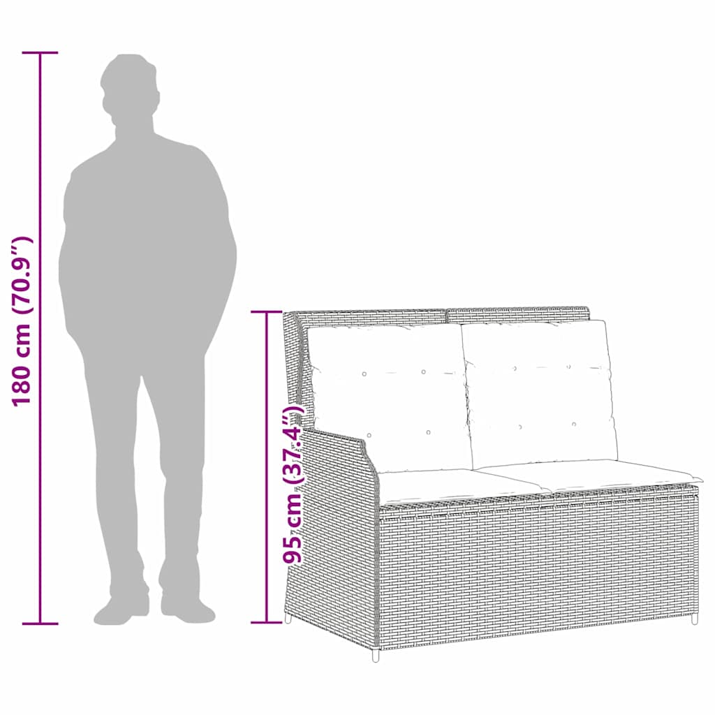 Havebænk med pude Lysegrå Poly rattan