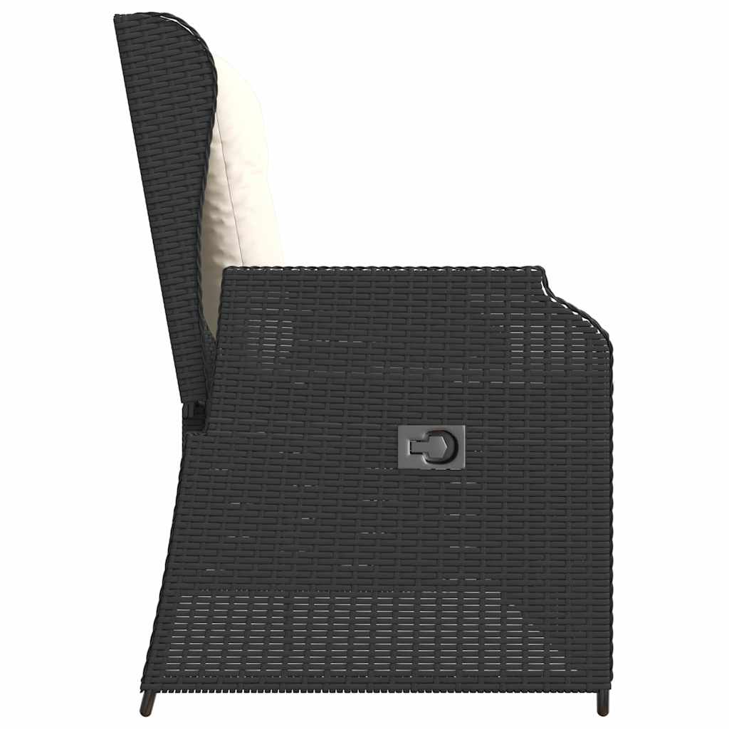 Havebænk med pude Sort Poly rattan