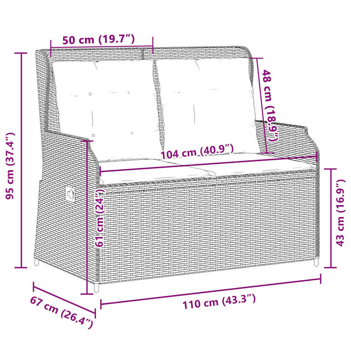 Havebænk med pude Brun Poly rattan