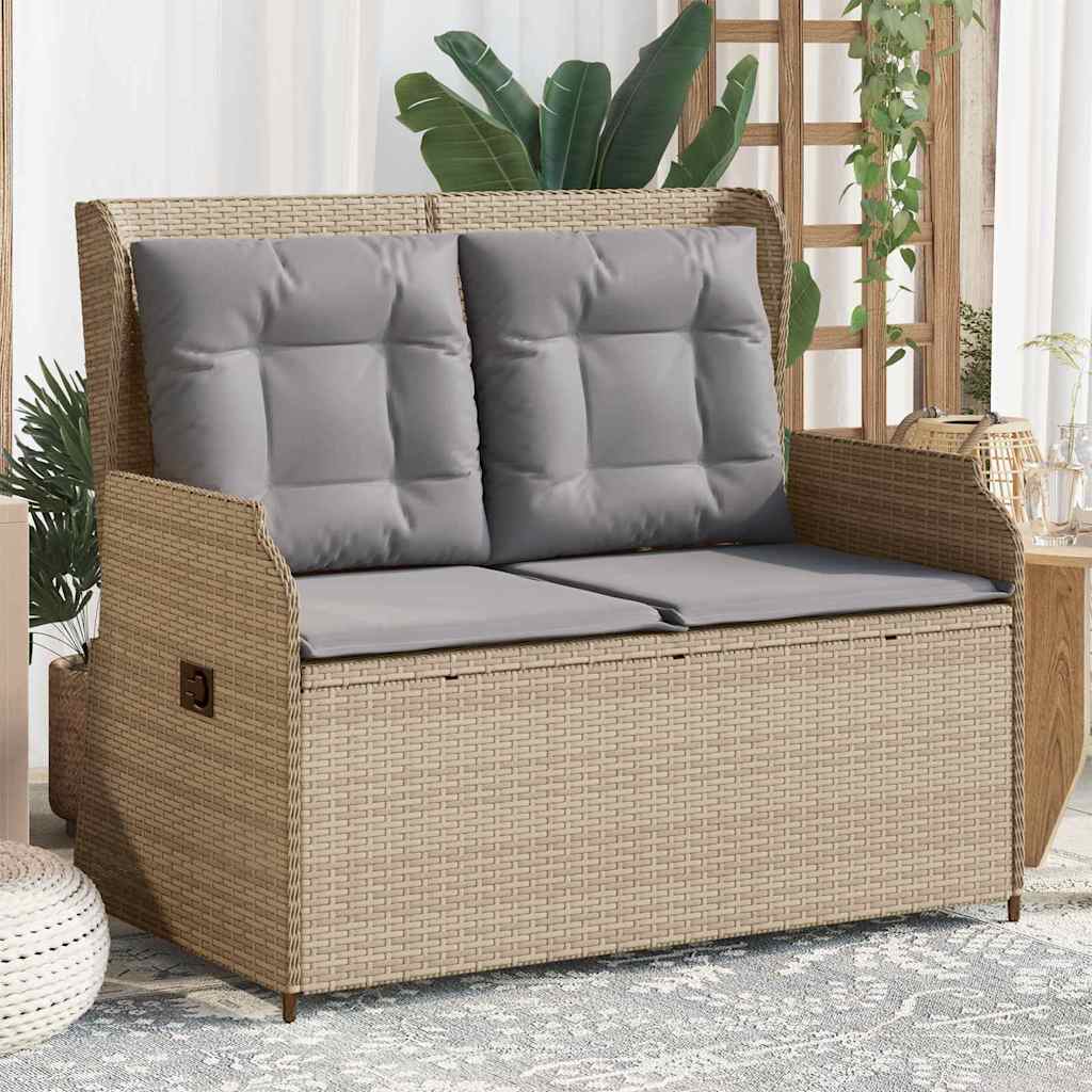 Havebænk med pude Beige Poly rattan