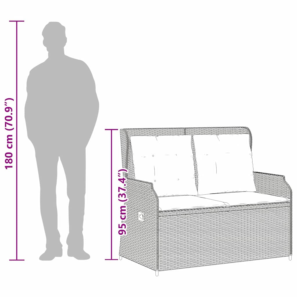 Havebænk med pude Beige Poly rattan