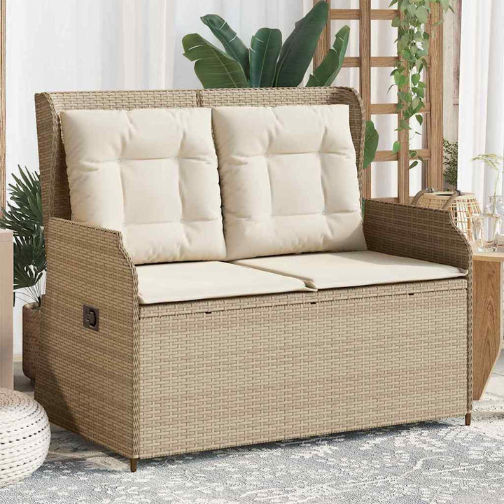 Havebænk med pude Beige Poly rattan