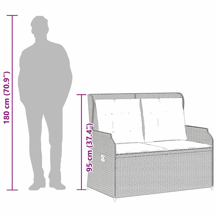 Havebænk med pude Beige Poly rattan