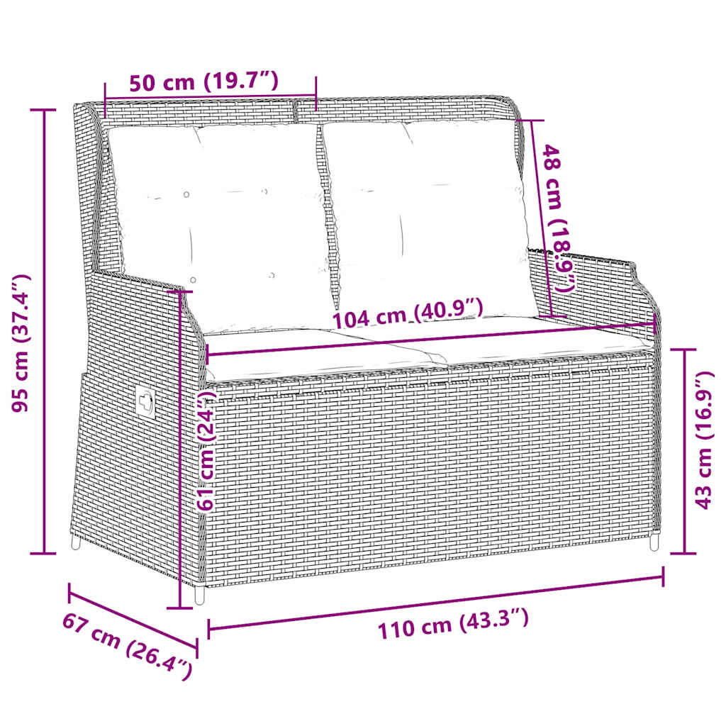 Havebænk med pude Lysegrå Poly rattan