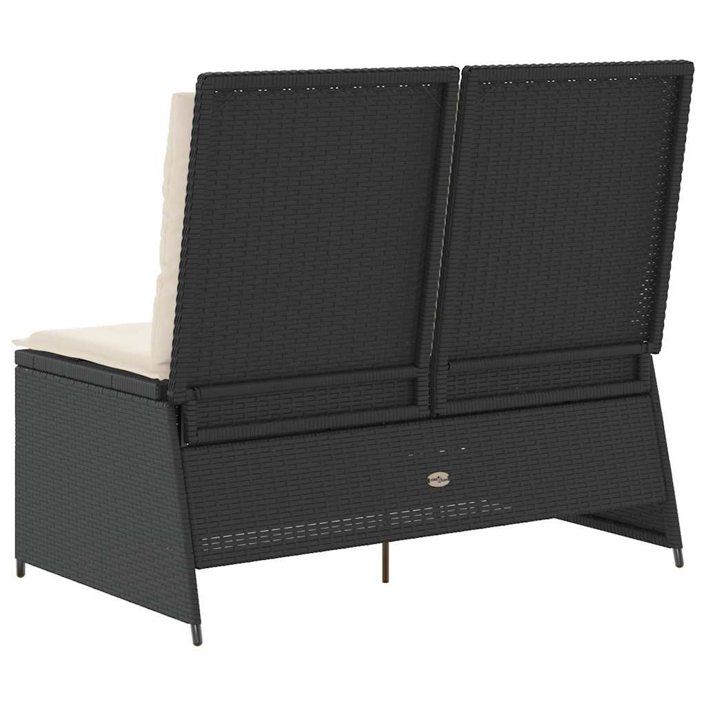 Havebænk med pude Sort Poly rattan