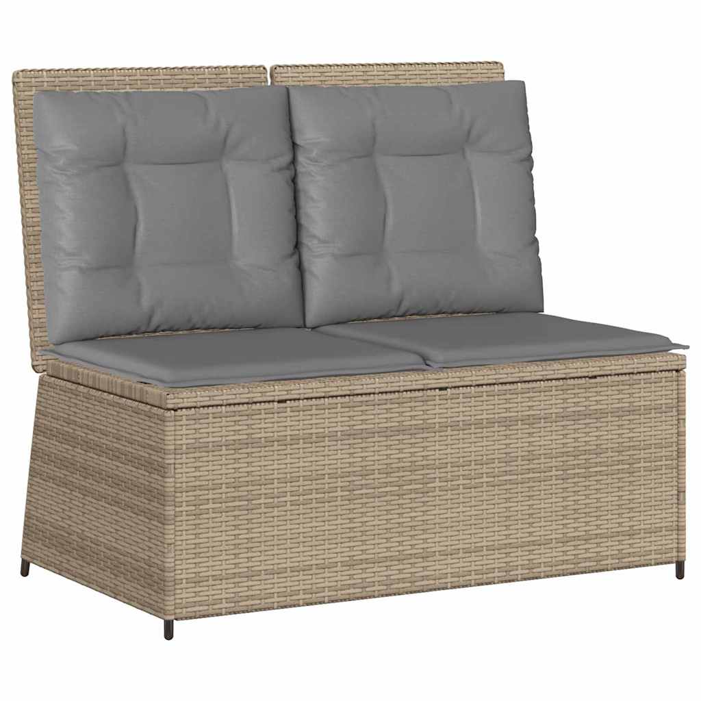 Havebænk med pude Beige Poly rattan
