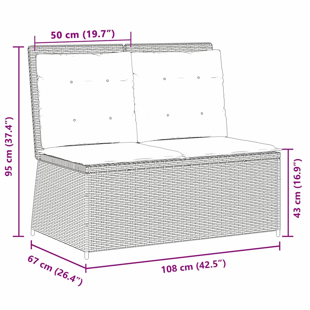 Havebænk med pude Beige Poly rattan