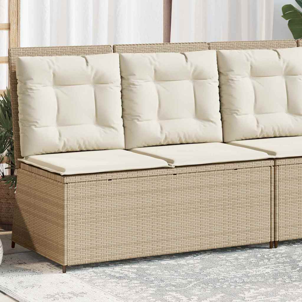 Havebænk med pude Beige Poly rattan
