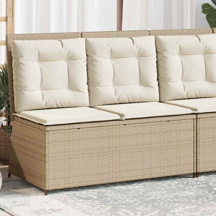 Havebænk med pude Beige Poly rattan