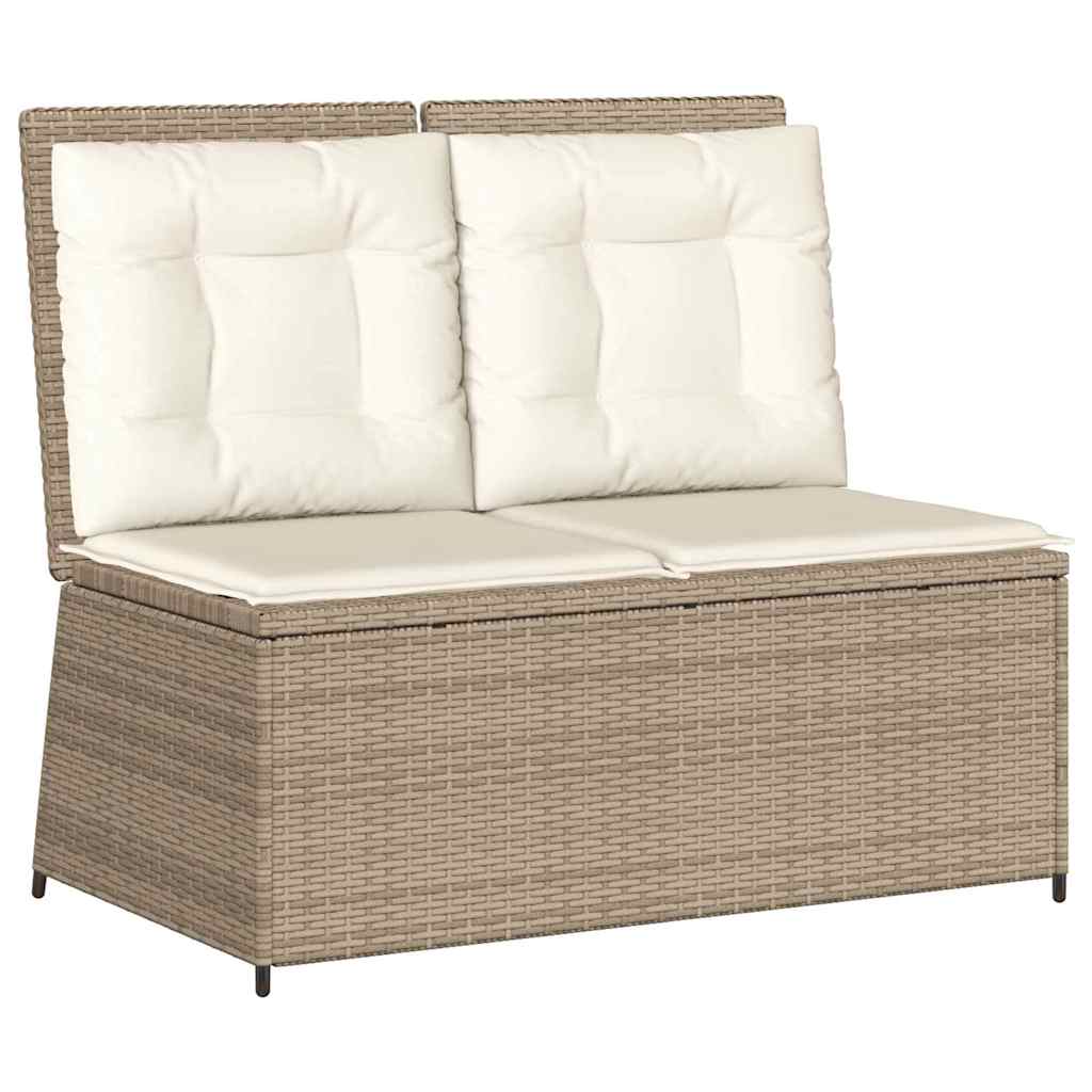 Havebænk med pude Beige Poly rattan