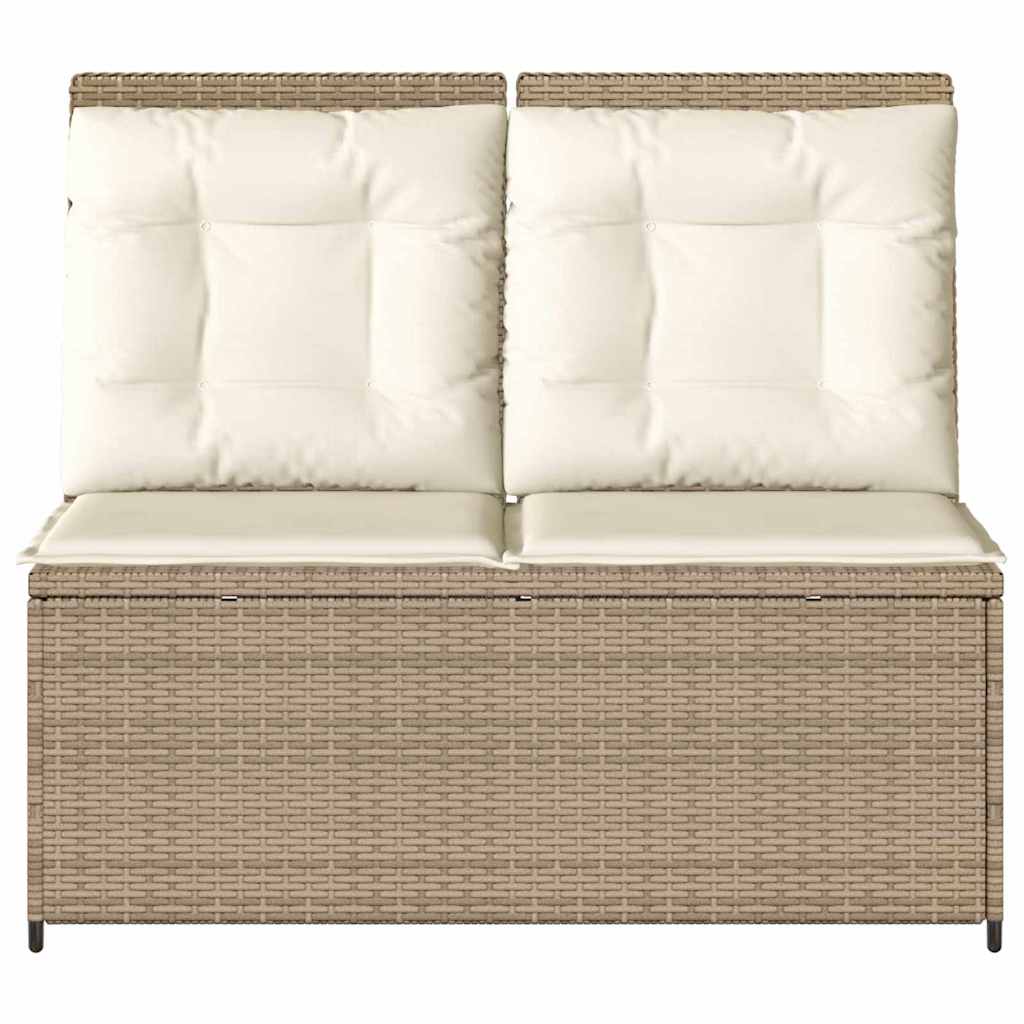 Havebænk med pude Beige Poly rattan