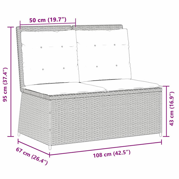 Havebænk med pude Beige Poly rattan