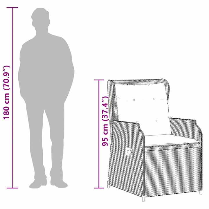 Havebænk med pude 2 pcs Brun Poly rattan