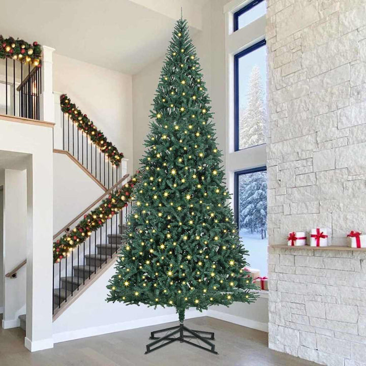 Kunstigt forudbelyst juletræ med 300 LED'er Grøn 500 cm PVC