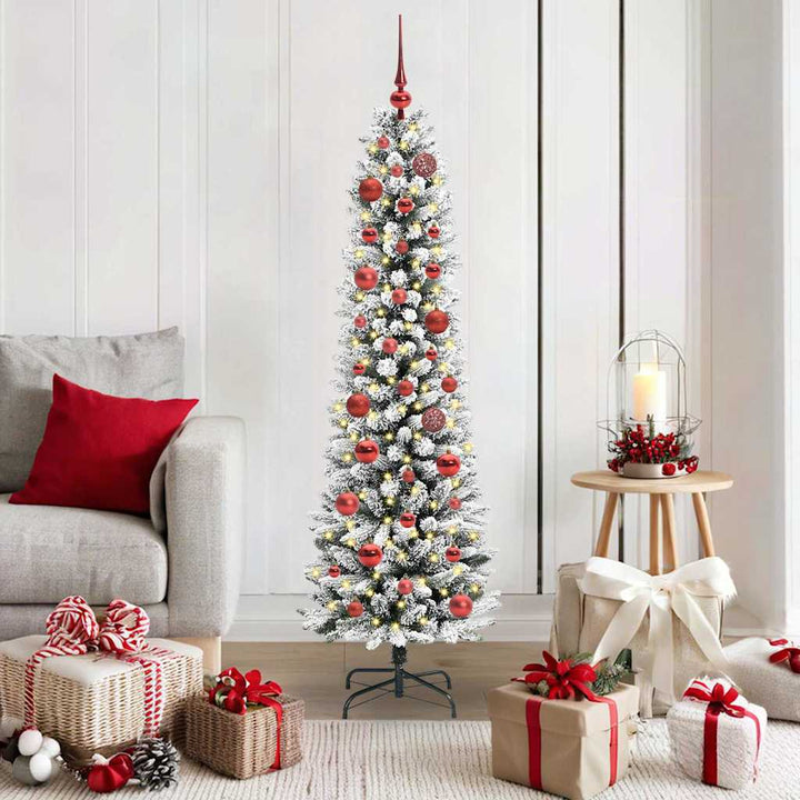 Kunstigt juletræ Grøn og hvid 150 cm PVC og metal og plast