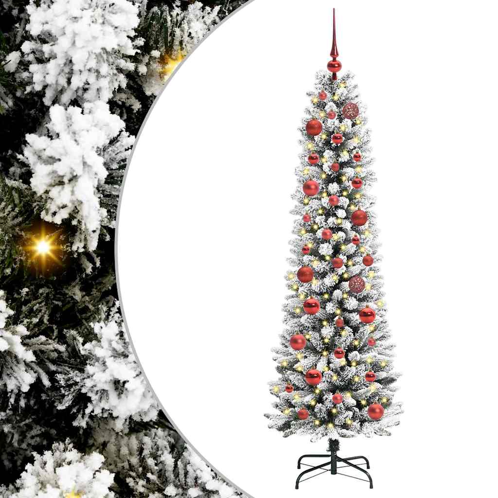 Kunstigt juletræ Grøn og hvid 150 cm PVC og metal og plast