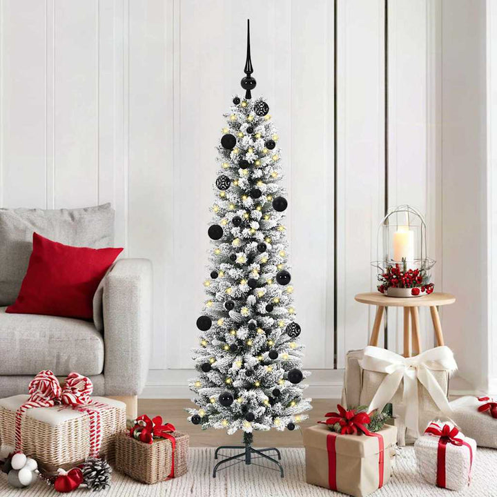Kunstigt juletræ Grøn og hvid 150 cm PVC og metal og plast
