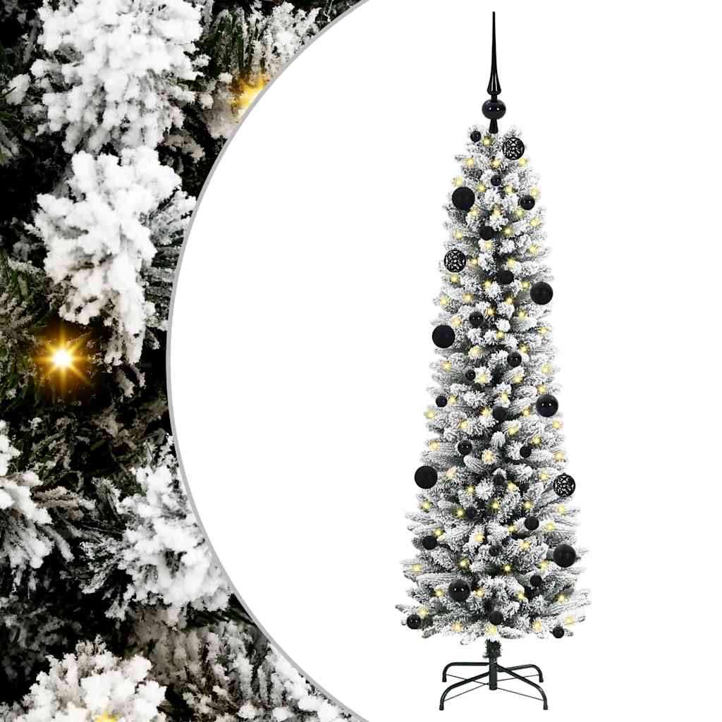 Kunstigt juletræ Grøn og hvid 150 cm PVC og metal og plast