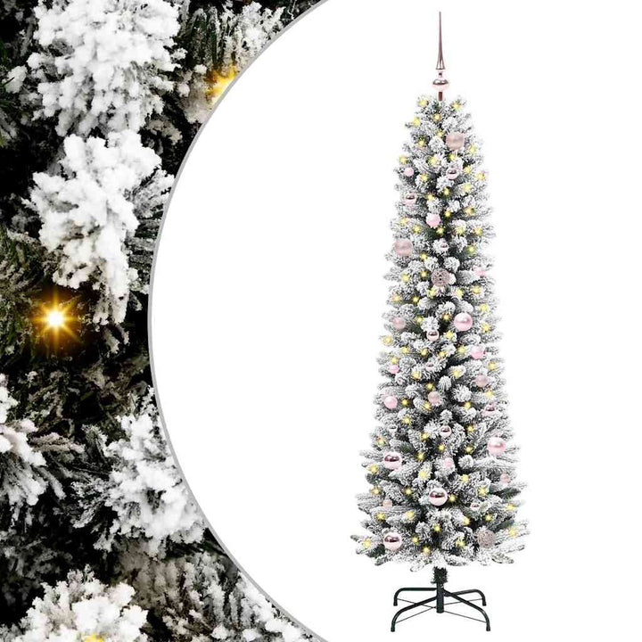 Kunstigt juletræ Grøn og hvid 150 cm PVC og metal og plast