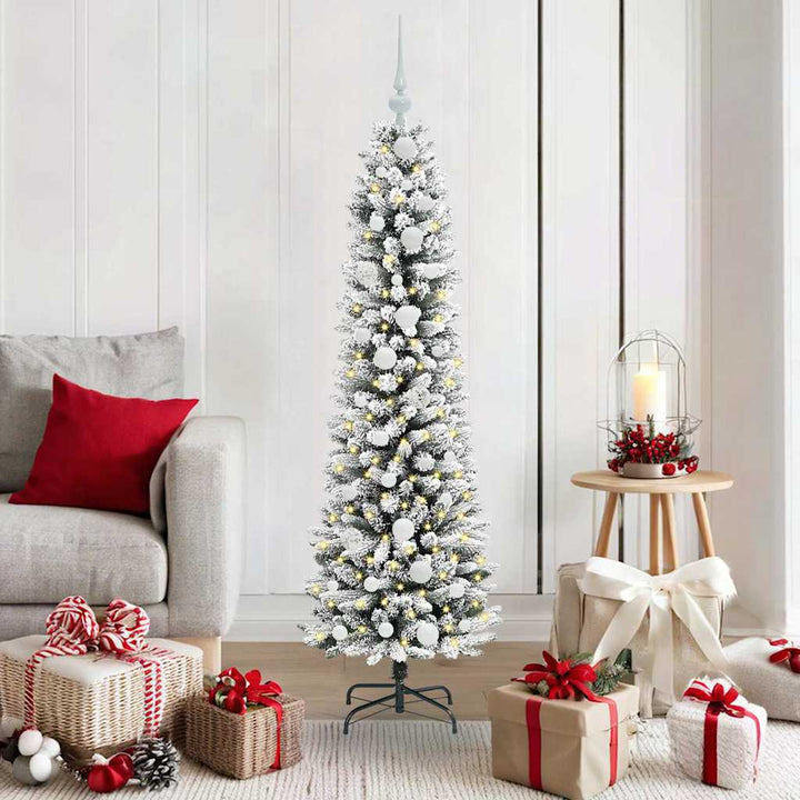 Kunstigt juletræ Grøn og hvid 150 cm PVC og metal og plast