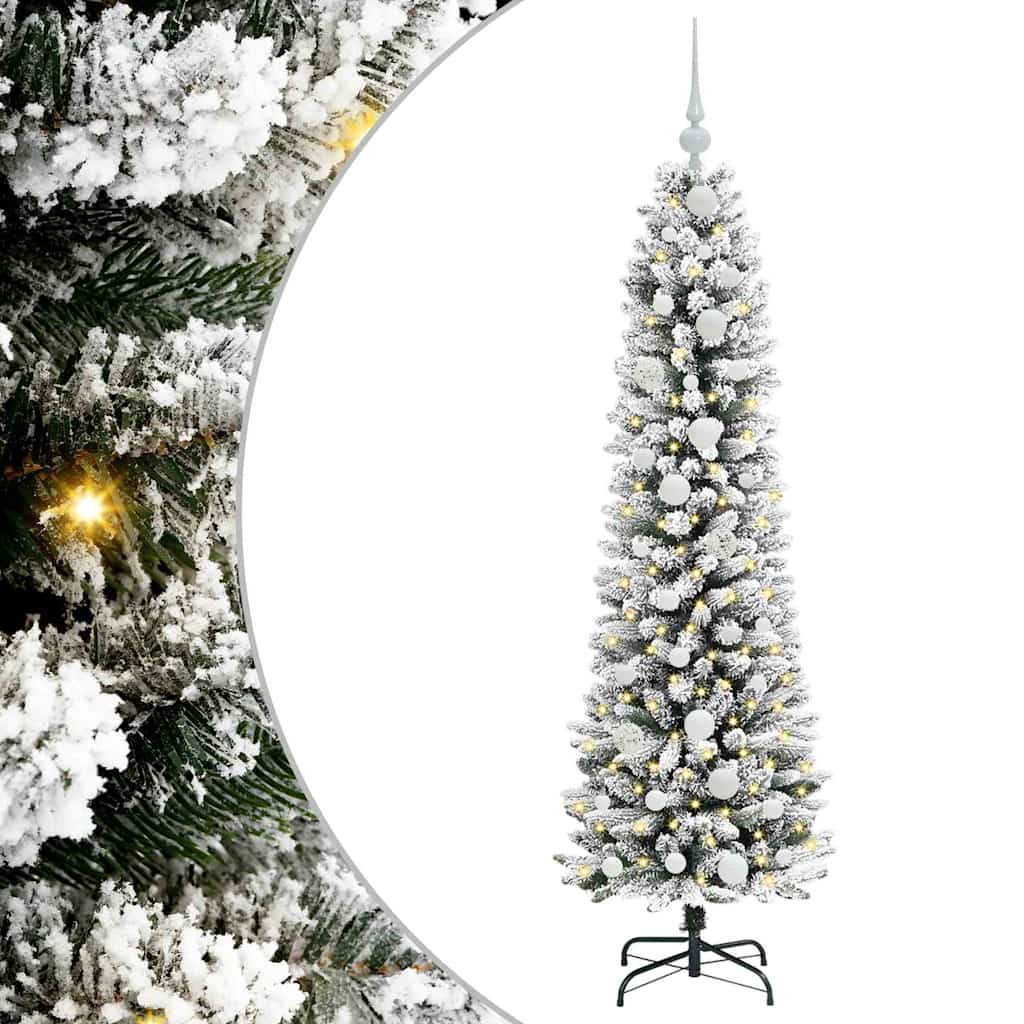 Kunstigt juletræ Grøn og hvid 150 cm PVC og metal og plast