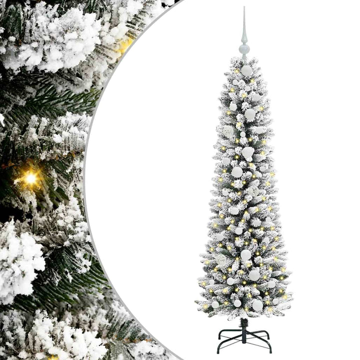 Kunstigt juletræ Grøn og hvid 150 cm PVC og metal og plast