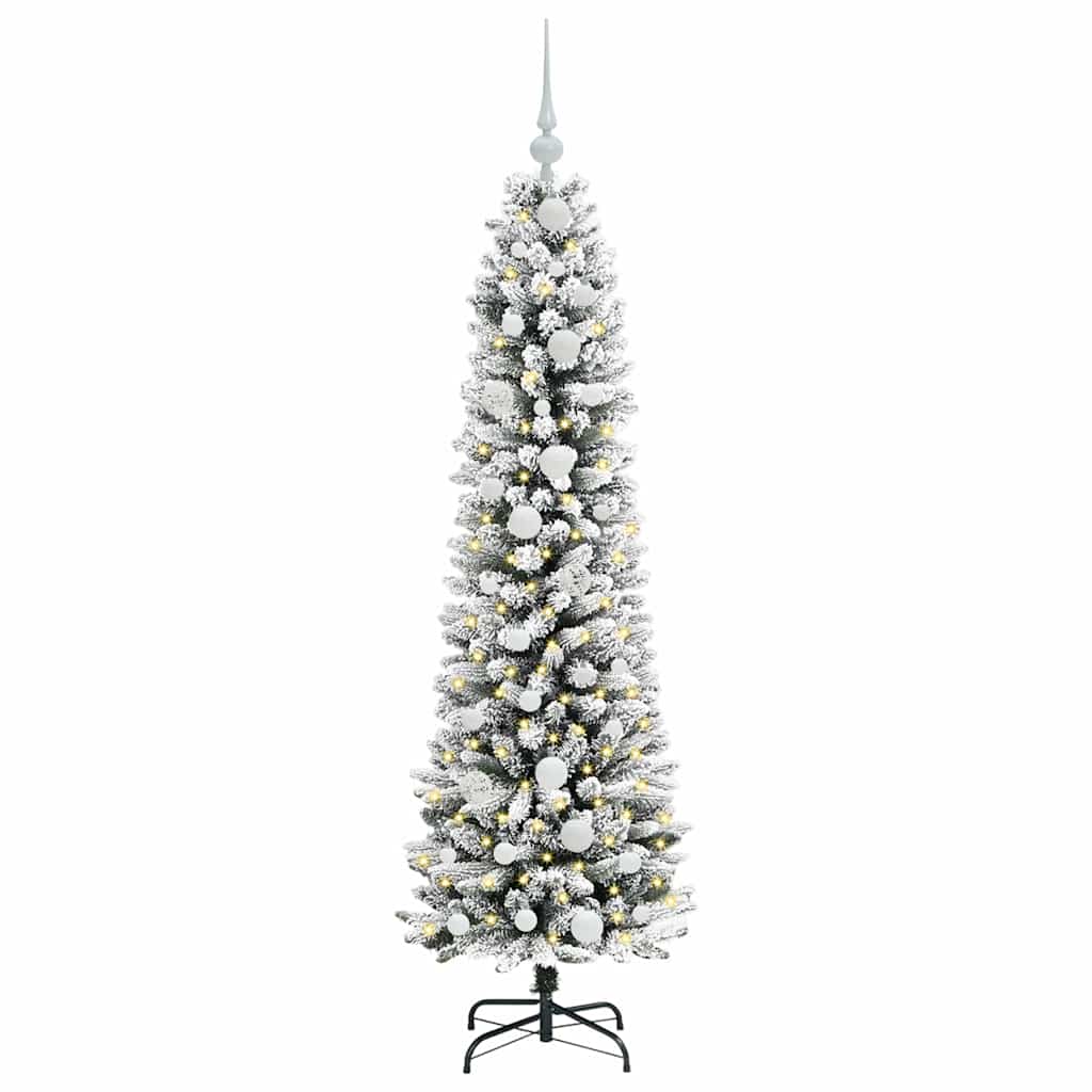 Kunstigt juletræ Grøn og hvid 150 cm PVC og metal og plast