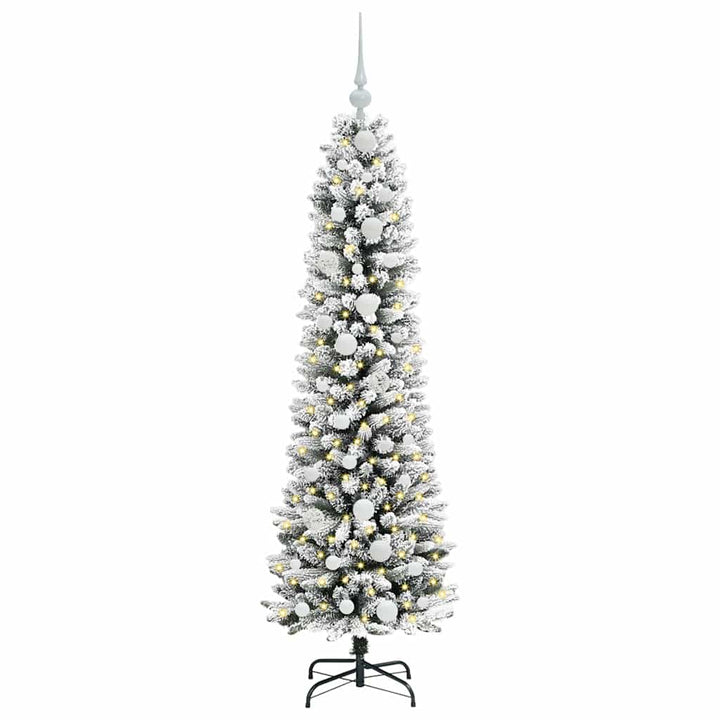 Kunstigt juletræ Grøn og hvid 150 cm PVC og metal og plast