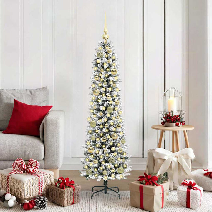 Kunstigt juletræ Grøn og hvid 150 cm PVC og metal og plast