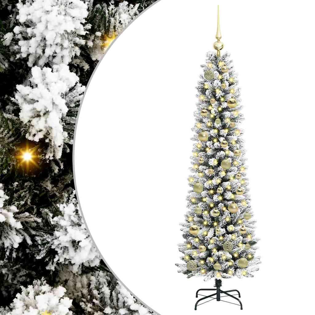 Kunstigt juletræ Grøn og hvid 150 cm PVC og metal og plast