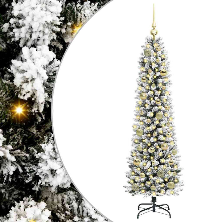 Kunstigt juletræ Grøn og hvid 150 cm PVC og metal og plast