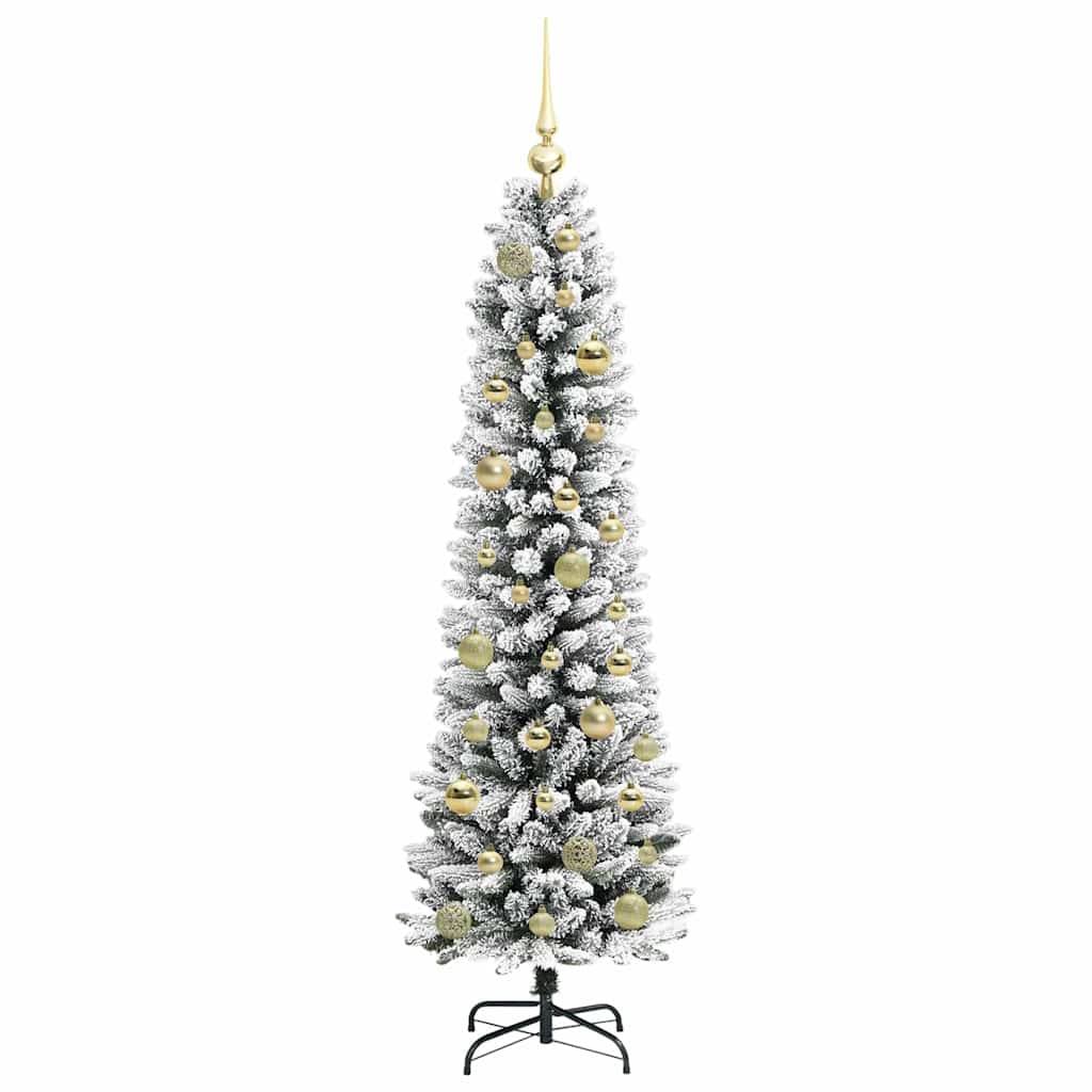 Kunstigt juletræ Grøn og hvid 150 cm PVC og metal og plast