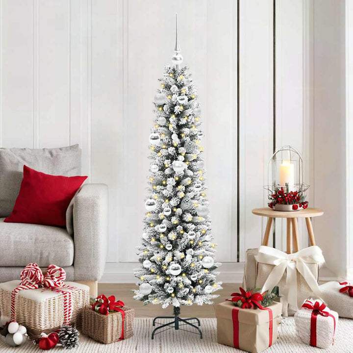 Kunstigt juletræ Grøn og hvid 150 cm PVC og metal og plast