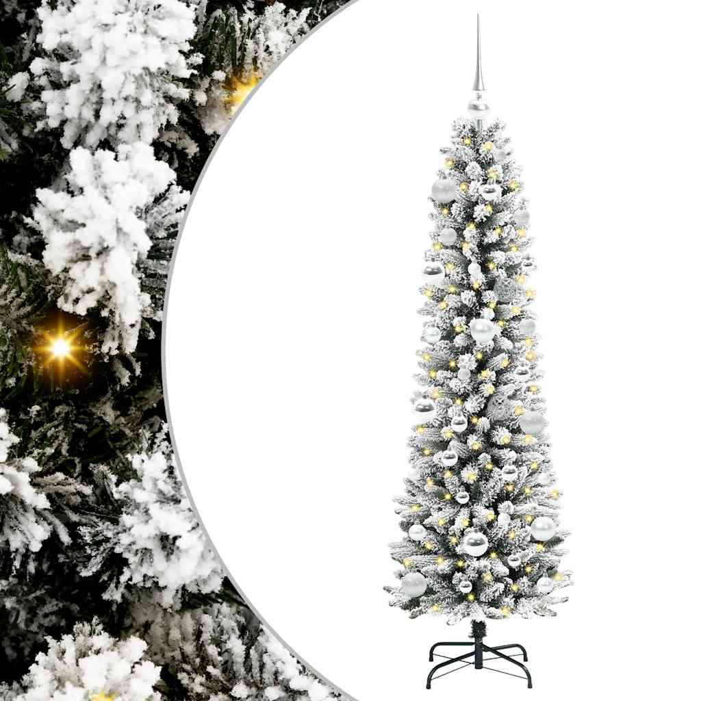 Kunstigt juletræ Grøn og hvid 150 cm PVC og metal og plast