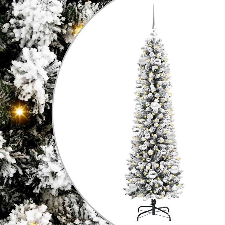 Kunstigt juletræ Grøn og hvid 150 cm PVC og metal og plast
