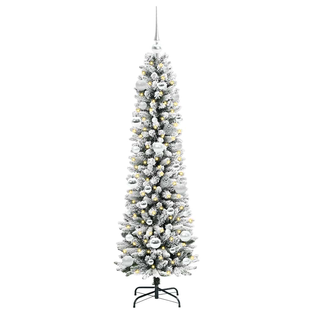 Kunstigt juletræ Grøn og hvid 150 cm PVC og metal og plast