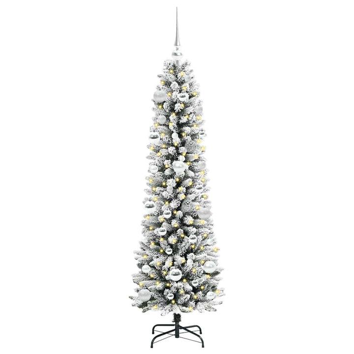 Kunstigt juletræ Grøn og hvid 150 cm PVC og metal og plast